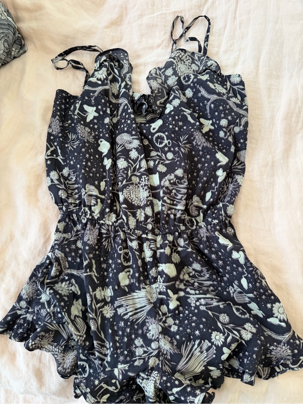 Black Floral Print Romper with Pale Mint Accents